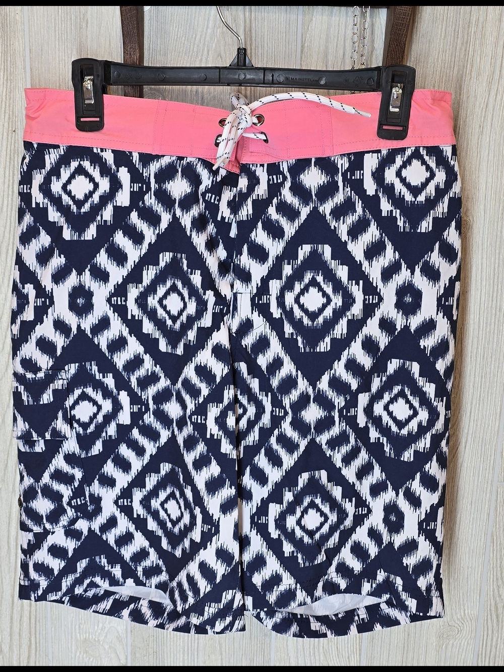 Arizona Jean Company Navy Ikat Swim Shorts with Pink Waistband